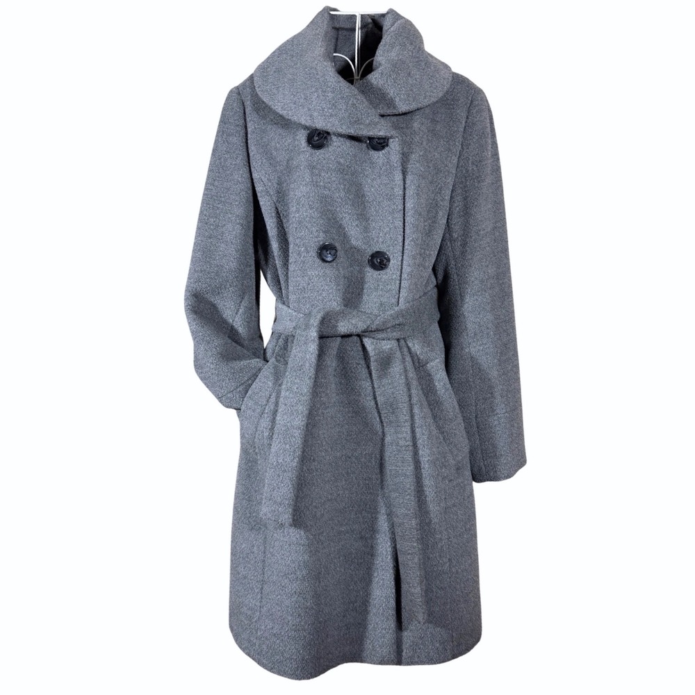 Calvin Klein Gray Alpaca Wool Belted Wrap Coat Double Breasted Pea Size 12